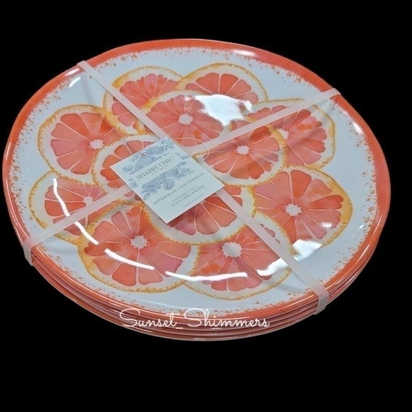 X8 Shabby Chic SUMMER CITRUS GRAPEFRUIT Thick Melamine Dinner Plates & Bowl Set - Picture 6 of 8